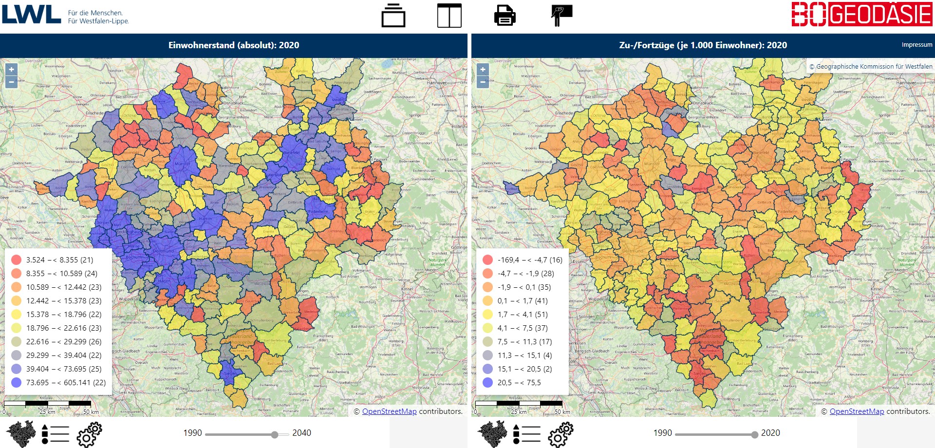 Screenshot vom WebGIS Westfalen