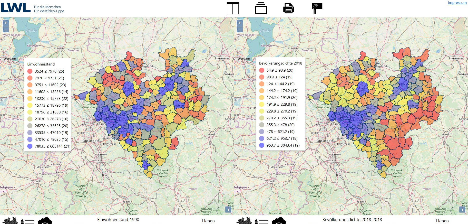 Screenshot vom WebGIS Westfalen Screenshot vom WebGIS Westfalen